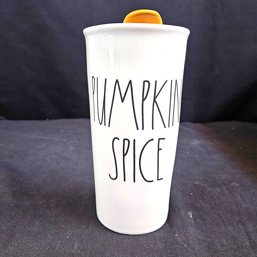 Rae Dunn Artisan Collection Pumpkin‎ Spice Ceramic Travel Tumbler With Lid